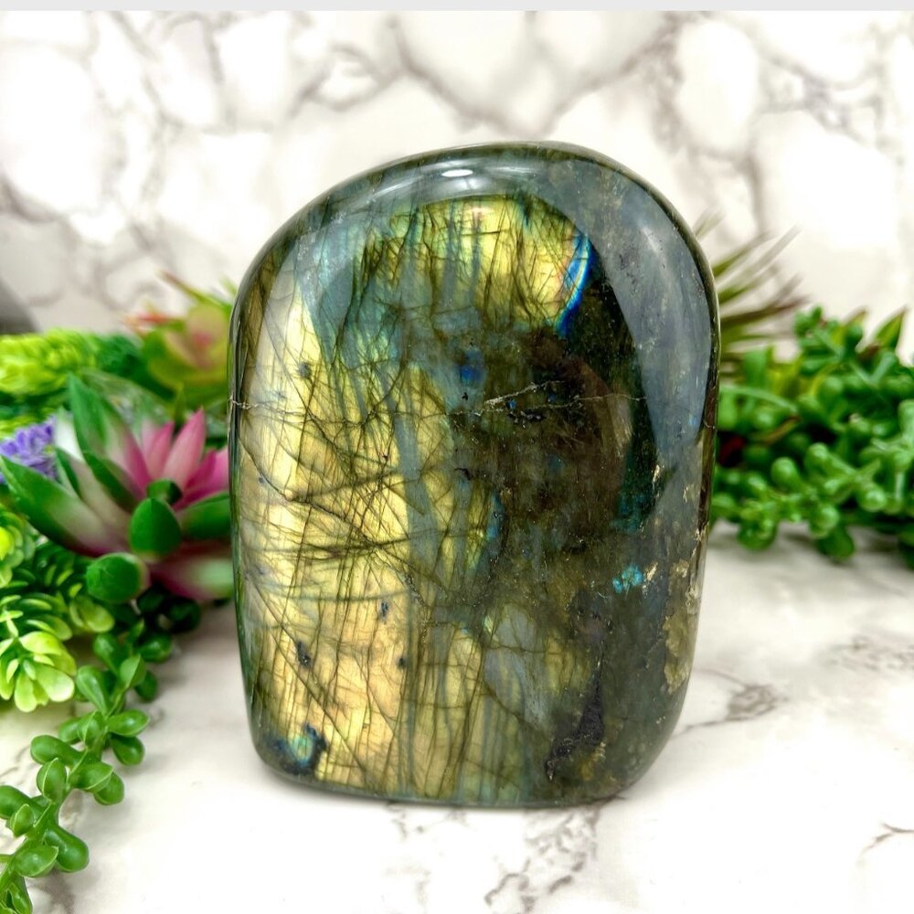 Labradorite Freeform 4.25" Tall Polished Flashy Spectrolite Crystal Home Decor